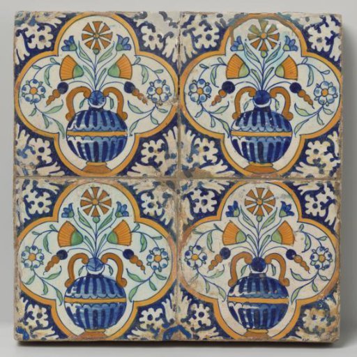 Panel of Four Pompadour Tiles with Flower Pots
