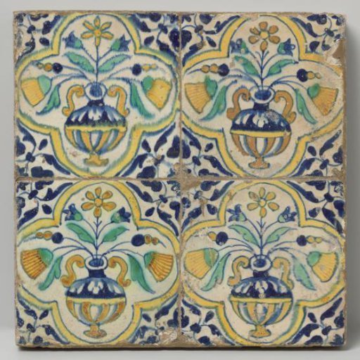Panel of Four Pompadour Tiles with Flower Pots