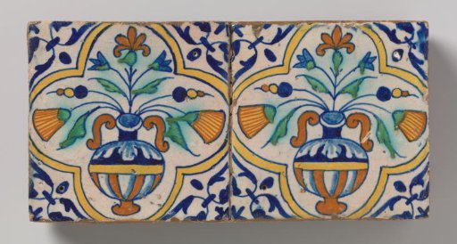 Panel of Two Pompadour Tiles with Flower Pots