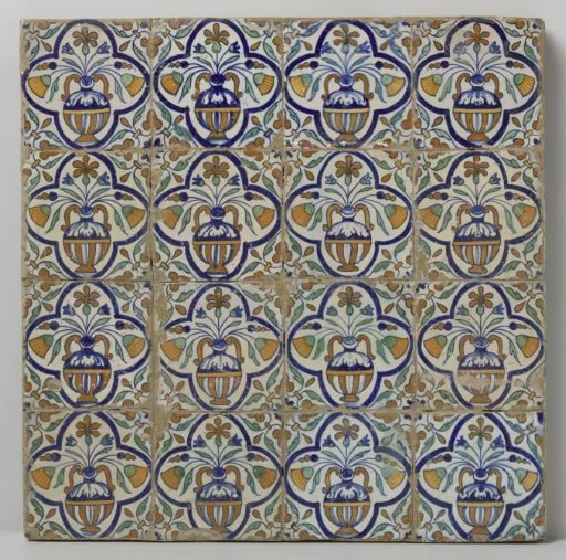 Field of Sixteen Pompadour Tiles with Flower Pots