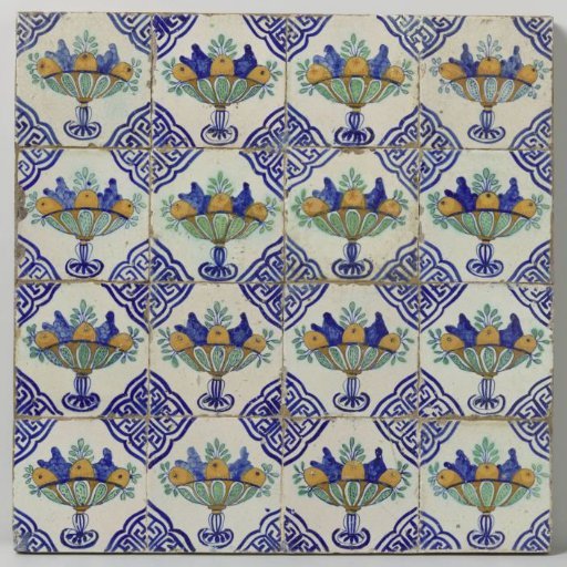 Panel of sixteen tiles with fruit bowls