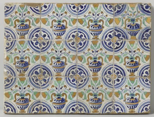 Panel of twelve tiles with flower pots