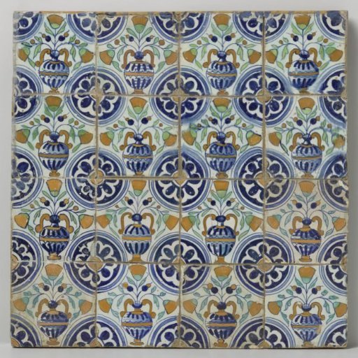 Panel of sixteen tiles with flower pots
