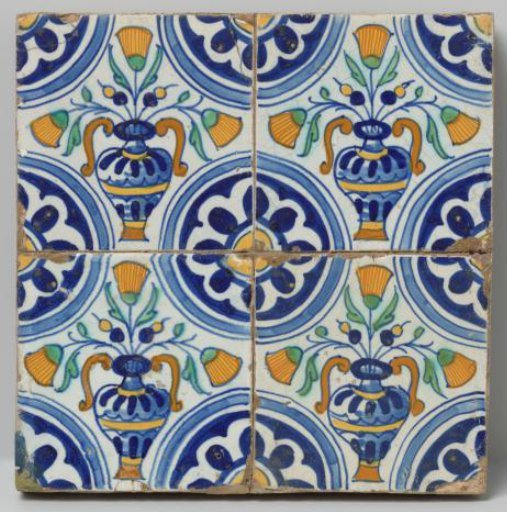 Panel of Four Tiles with Flower Pots