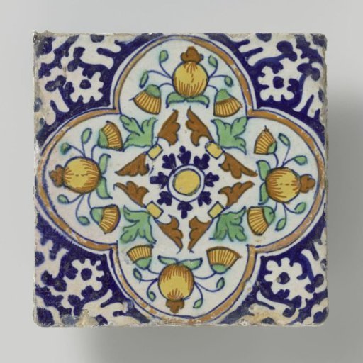 Pompadour tile with rosette surrounded by pomegranates