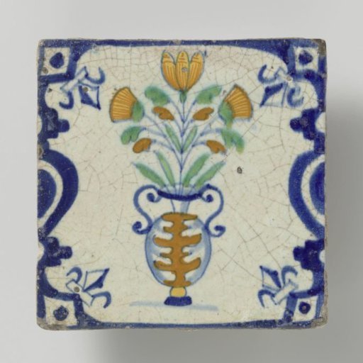 Tile with Flowerpot Between Marigolds