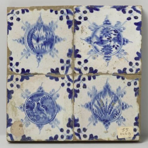 Field of four tiles with butterflies and birds