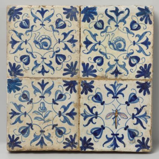 Field of four tiles with flower, insect or snail in an octagon