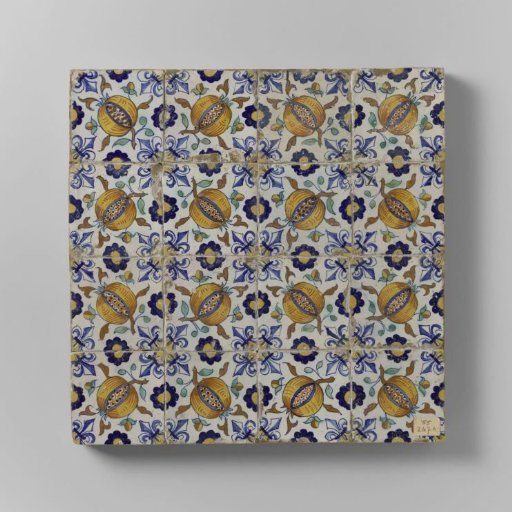 Panel of sixteen tiles with split pomegranates
