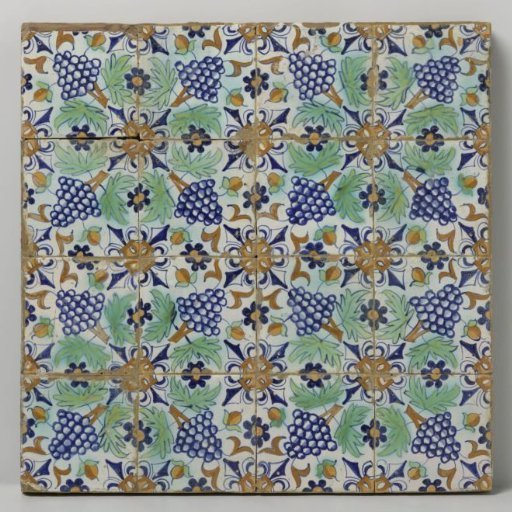 Panel of sixteen tiles with grape clusters