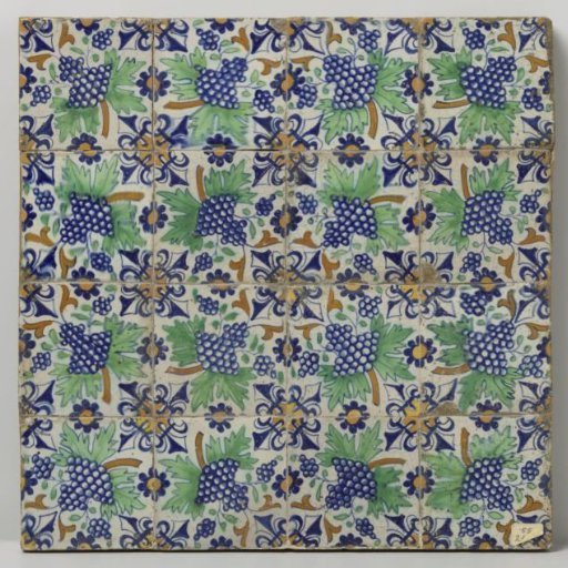 Panel of sixteen tiles with grape clusters