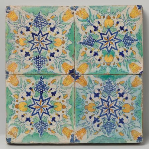 Field of Four Tiles with Stars, Pomegranates, Grapes, and Tulips