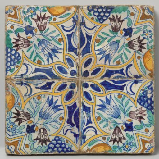 Four Tiles Forming a Star, Surrounded by Lilies, Tulips, Grapes, and Pomegranates