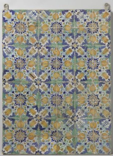 Field of forty-eight tiles with a pattern of pomegranates, grape clusters and tulips around a star that is always formed by four tiles