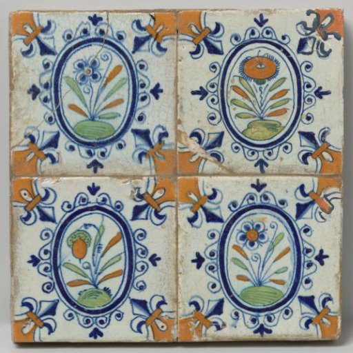 Field of four tiles with flowers