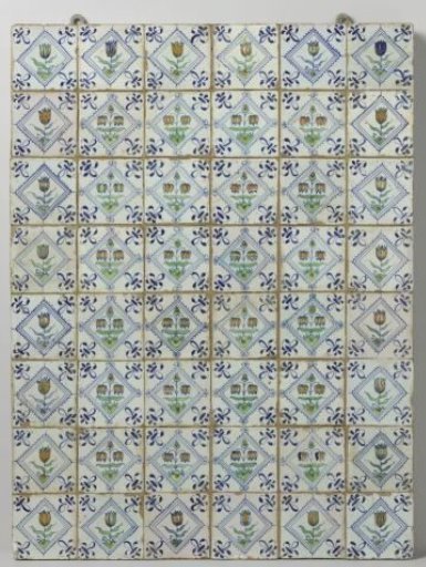 Panel of forty-eight tiles with tulips