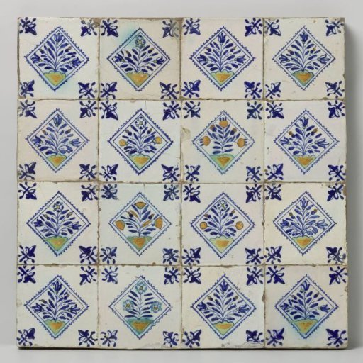 Panel of sixteen tiles with flowers