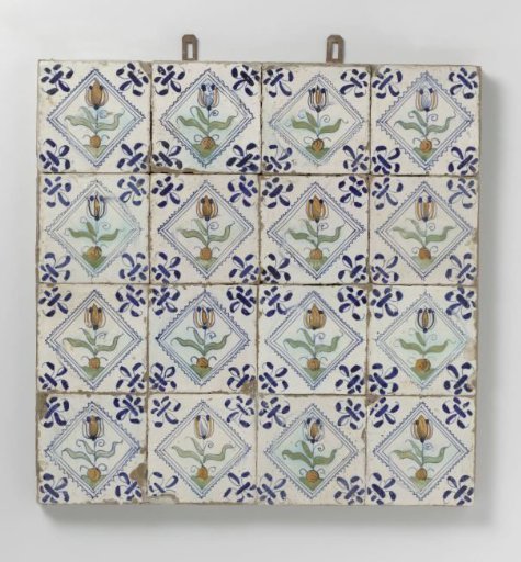 Panel of sixteen tiles with tulips