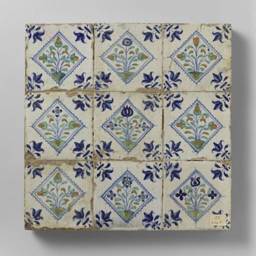 Panel of nine tiles with flowers