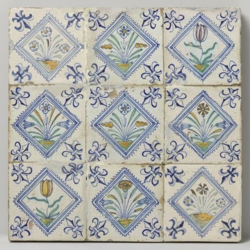 Field of nine tiles with flowers and tulips
