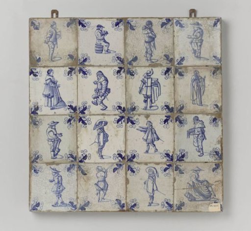 Field of sixteen tiles with men and women