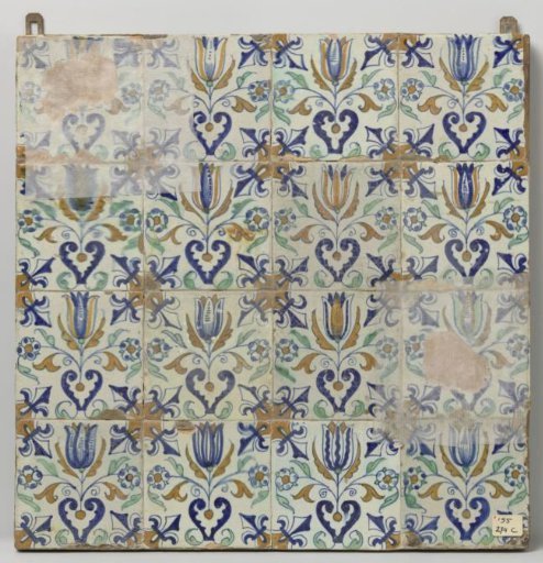 Panel of Sixteen Tiles with Tulips