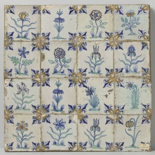 Panel of Sixteen Tiles with Flowers