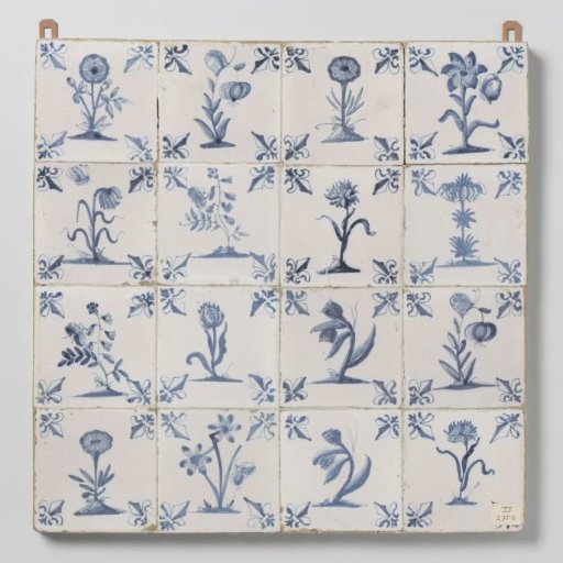 Panel of Sixteen Tiles with Flowers