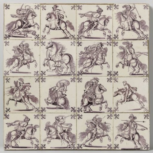 Panel of Sixteen Tiles with Horsemen