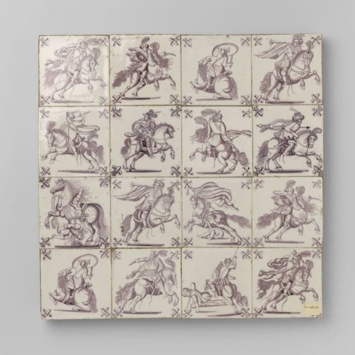 Panel of Sixteen Tiles with Horsemen