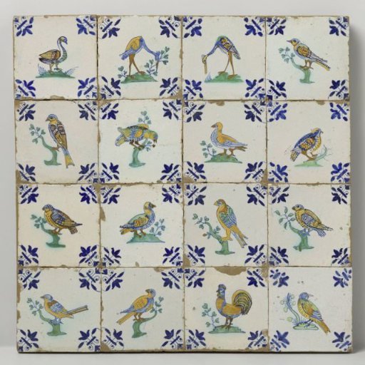Field of Sixteen Tiles with Birds