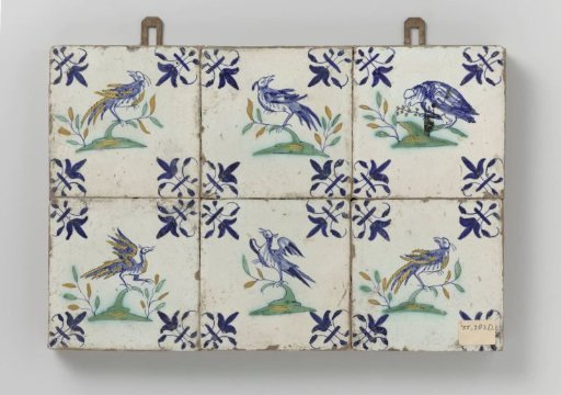 Panel of six tiles with birds