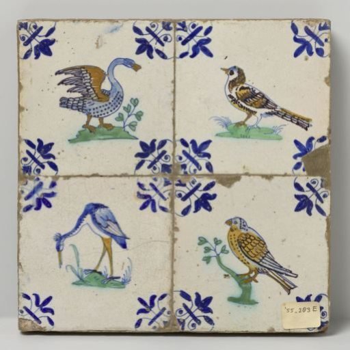 Panel of four tiles with birds