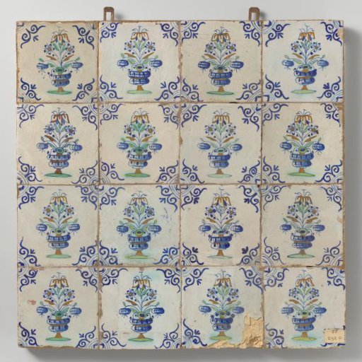 Panel of sixteen tiles with flower pots