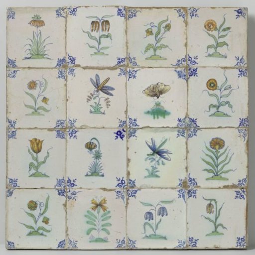Field of sixteen tiles with flowers and insects