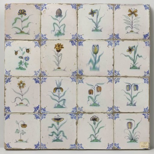Field of sixteen tiles with flowers