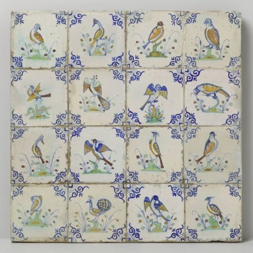 Field of sixteen tiles with birds