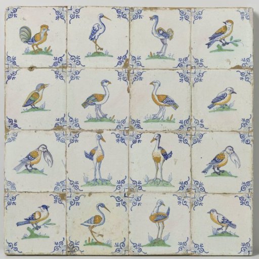 Field of sixteen tiles with birds
