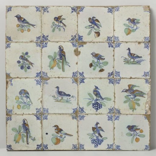 Field of sixteen tiles with birds
