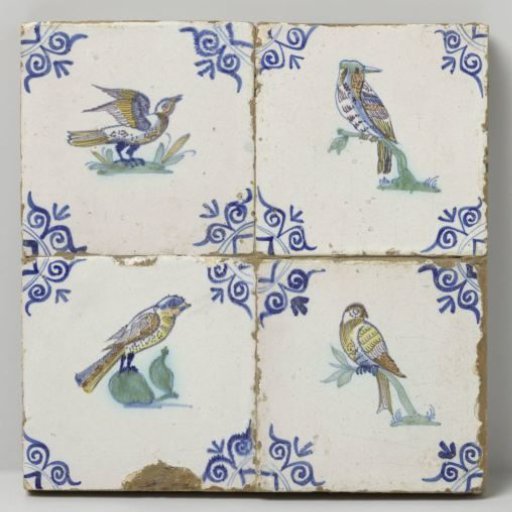 Panel of four tiles with birds
