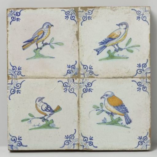 Panel of four tiles with birds