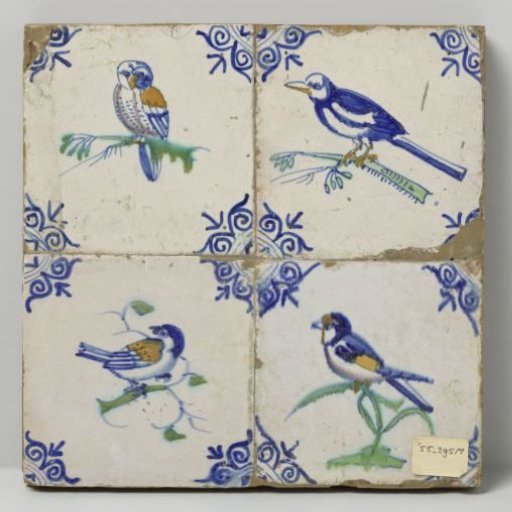 Panel of four tiles with birds