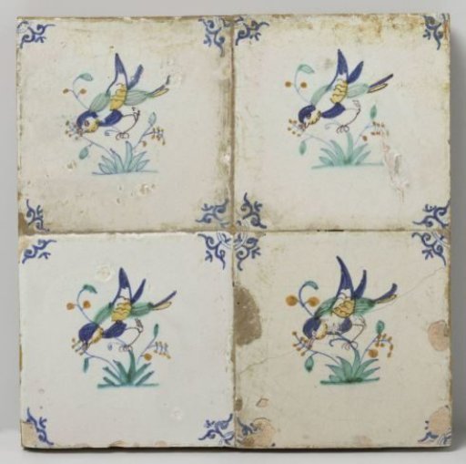 Panel of four tiles with birds