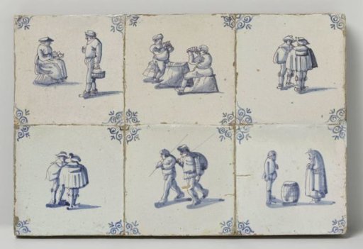 Panel of six tiles with people and their occupations