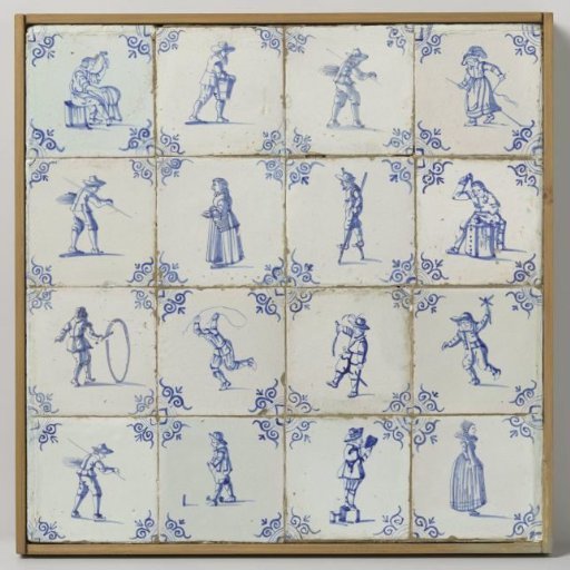 A Field of Sixteen Tiles with Figures and Daily Occupations