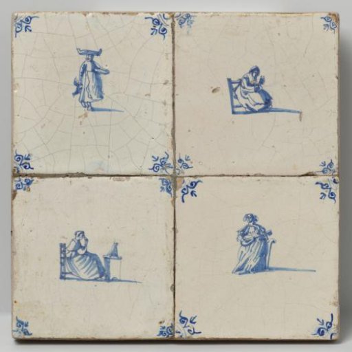 Panel of four tiles with women and trades