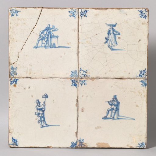 Panel of four tiles with people and their trades