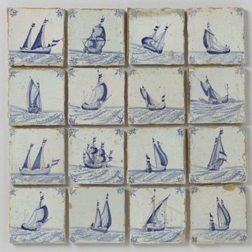 Panel of sixteen tiles with ships