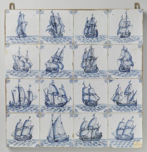 Field of sixteen tiles with ships