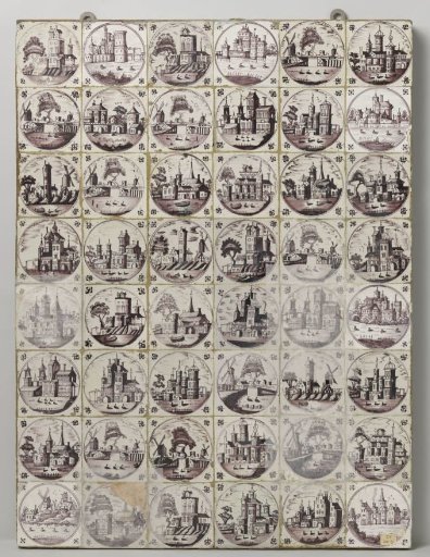 Field of forty-eight tiles with landscapes and castles